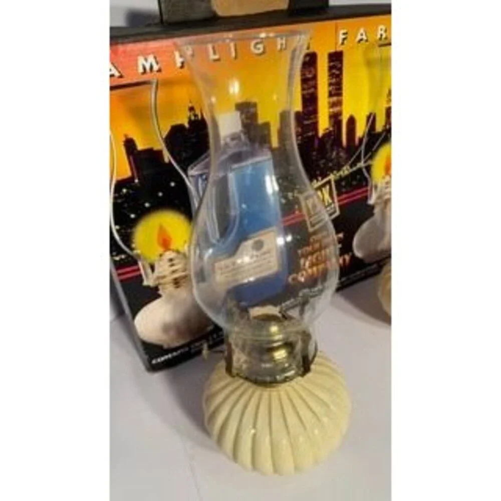 Y2K Pumpkin Oil Lamps Set of 2 Glass Chimneys Original Box Fall Decor